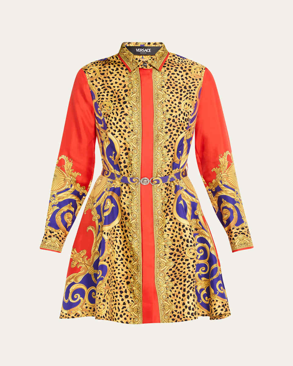 Cheetah Barocco Silk Twill Shirtdress
